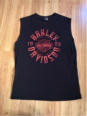Harley-Davidson Black Sleeveless Tank with Red Logo Graphic